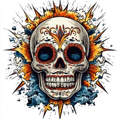 Canvas Print - Sugar Skull with Explosion Background