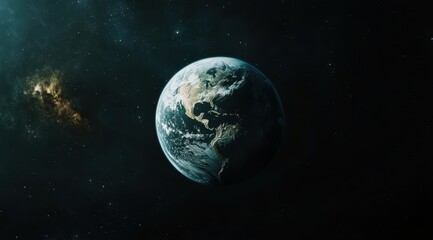 Wall Mural - planet earth in space with a black background. the planet is the only object in the image