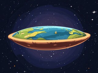 Wall Mural - a cartoon drawing of a planet with a large, round, pizza-like crust. the crust is surrounded by a bl