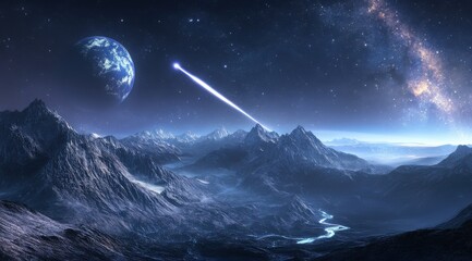 Wall Mural - a beautiful night sky with a bright star shooting through the sky. the sky is filled with stars and 