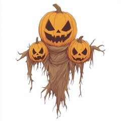 Sticker - Scarecrow with Jack-o-Lantern Heads for Halloween