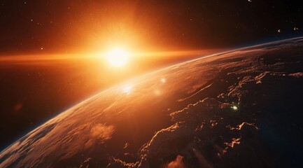 Wall Mural - the sun is shining brightly on the planet, creating a warm and inviting atmosphere. the planet is su