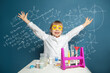 © millaf - Little scientist. Happy smart school student girl learning science. Research and education concept
