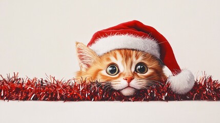 a cute xmas cat with a santa claus hat