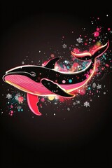 Canvas Print - Abstract Whale with Pink and Black Color Scheme on a Black Background