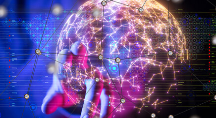 Neural network 3D illustration. Big data and cybersecurity