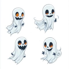 Canvas Print - Cute Cartoon Ghosts Set for Halloween