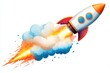 © khalid_spk - A colorful cartoon rocket blasting off leaving behind a trail of billowing clouds and flames