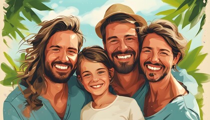 Joyful Family Day Celebration Illustration with Summer Background and Smiling Faces