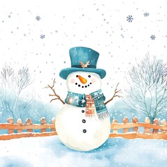 Poster - Watercolor Snowman Illustration for Winter Holidays.