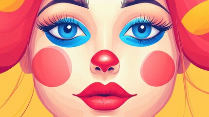 Canvas Print - Experience the vibrant charm of a circusthemed portrait, showcasing captivating face art on a woman against a clean backdrop.