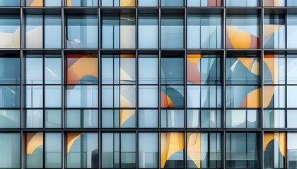 Canvas Print - Abstract Reflections of City Life in Office Building Glass Windows