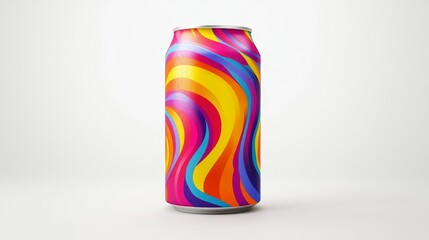 Wall Mural - colorful soda can with vibrant design placed on white background