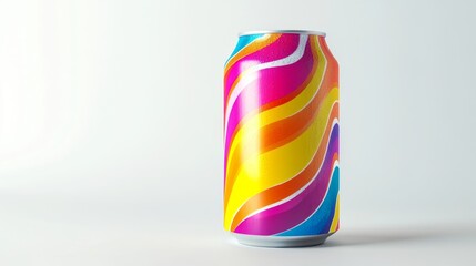 Wall Mural - colorful soda can with vibrant design placed on white background