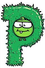 Sticker - Funny Green Monster Letter P