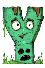 Wall Mural - Funny Green Zombie Letter Y Character