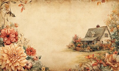 Wall Mural - Vintage Autumn Postcard Frame Background