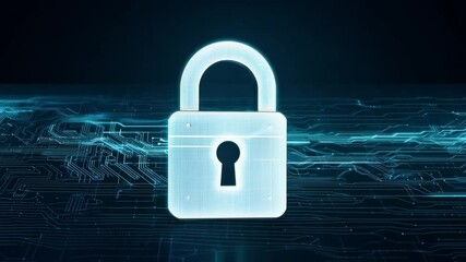 Poster - A metallic padlock stands prominently against a backdrop of glowing circuit patterns, symbolizing the importance of cybersecurity and digital safety in technology.
