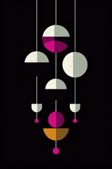 Poster - Abstract Geometric Mobile with Pink and White Circles on Black Background