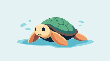 Poster - A vibrant, flat design shows a turtle gliding through clear blue water, with eyecatching textures and a playful style.