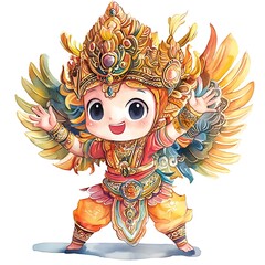 Wall Mural - Watercolor Illustration of a Child Dressed in Traditional Balinese Costume.