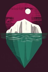 Poster - Minimalist Iceberg Illustration with Moon and Sea