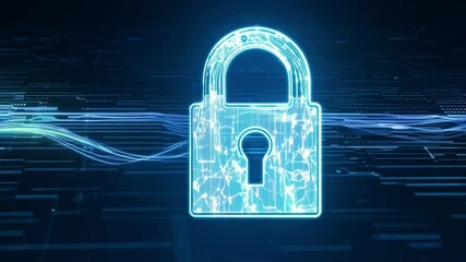 Poster - A glowing digital lock floats above a network interface, illustrating concepts of cybersecurity and data protection in a high-tech environment.