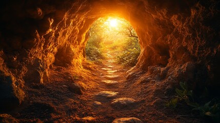 Canvas Print - Enchanted Light Emerging from a Natural Cave