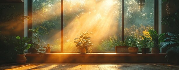 Canvas Print - Sunlight Streaming Through Window in Lush Space