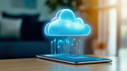 Wall Mural - A tablet with a cloud computing on it