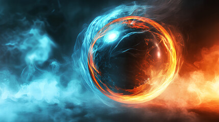 Wall Mural - A glowing orb of fire and water with a blue and orange hue