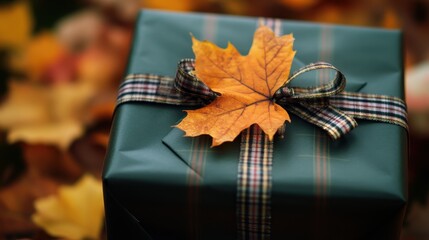 Wall Mural - Cozy Autumn Gift Wrapped in Plaid