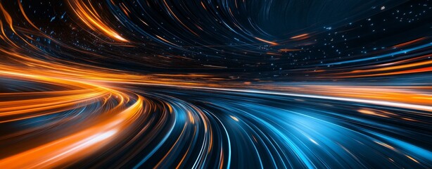 Wall Mural - Abstract background of speed motion on the road, digital fractal art. Abstract speed motion background, light lines, futuristic technology,