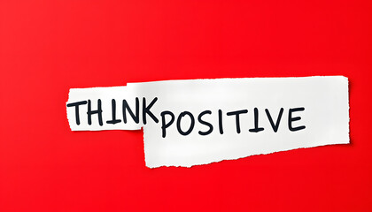 Piece of paper with THINK POSITIVE text on and red background. Lifestyle concept isolated with white highlights, png