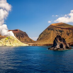 Aeolian Islands, two cliffs near Vulcano Island, Tyrrhenian Sea, Sicily, Italy