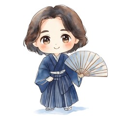 Poster - Cute Cartoon Illustration of a Young Man Wearing Traditional Japanese Clothing.