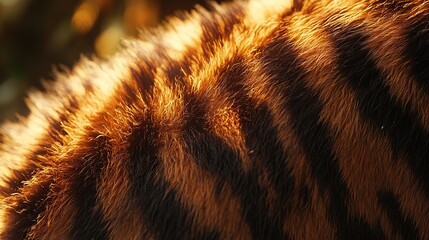 close-up of a tiger's fur showcasing its distinctive orange and black stripes.