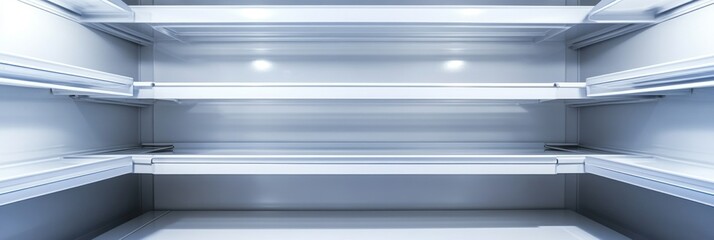 Background with empty refrigerator compartment and empty shelves.