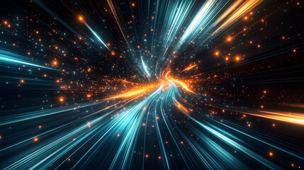 A futuristic abstract background mural with moving high speed wave lines and glare lights. Data transfer concept.