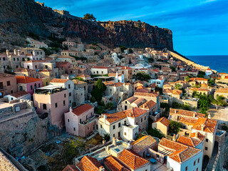 Sticker - Aerial view of Monemvasia, a town in Laconia, Greece