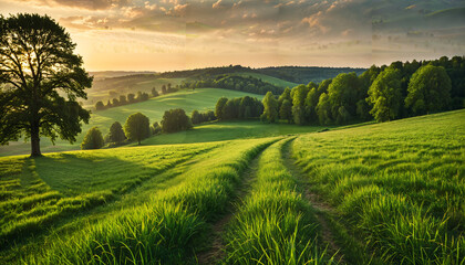 Poster - Paysage de campagne au coucher du soleil