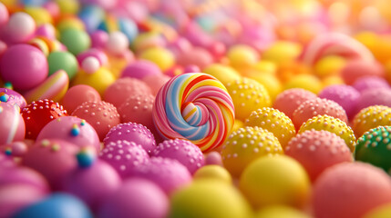 Wall Mural - A vibrant assortment of colorful rainbow candy treats 3d illustration	