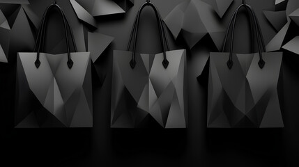 Three black bags with a black background