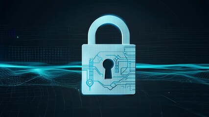 Poster - A stylized lock represents digital security, highlighting the importance of protecting personal data in an increasingly connected world.