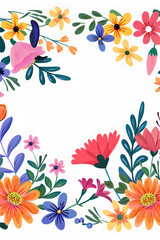 Wall Mural - Floral border design with an array of multicolored flowers, isolated on white