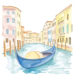 Canvas Print - Watercolor Illustration of a Gondola in a Venetian Canal.