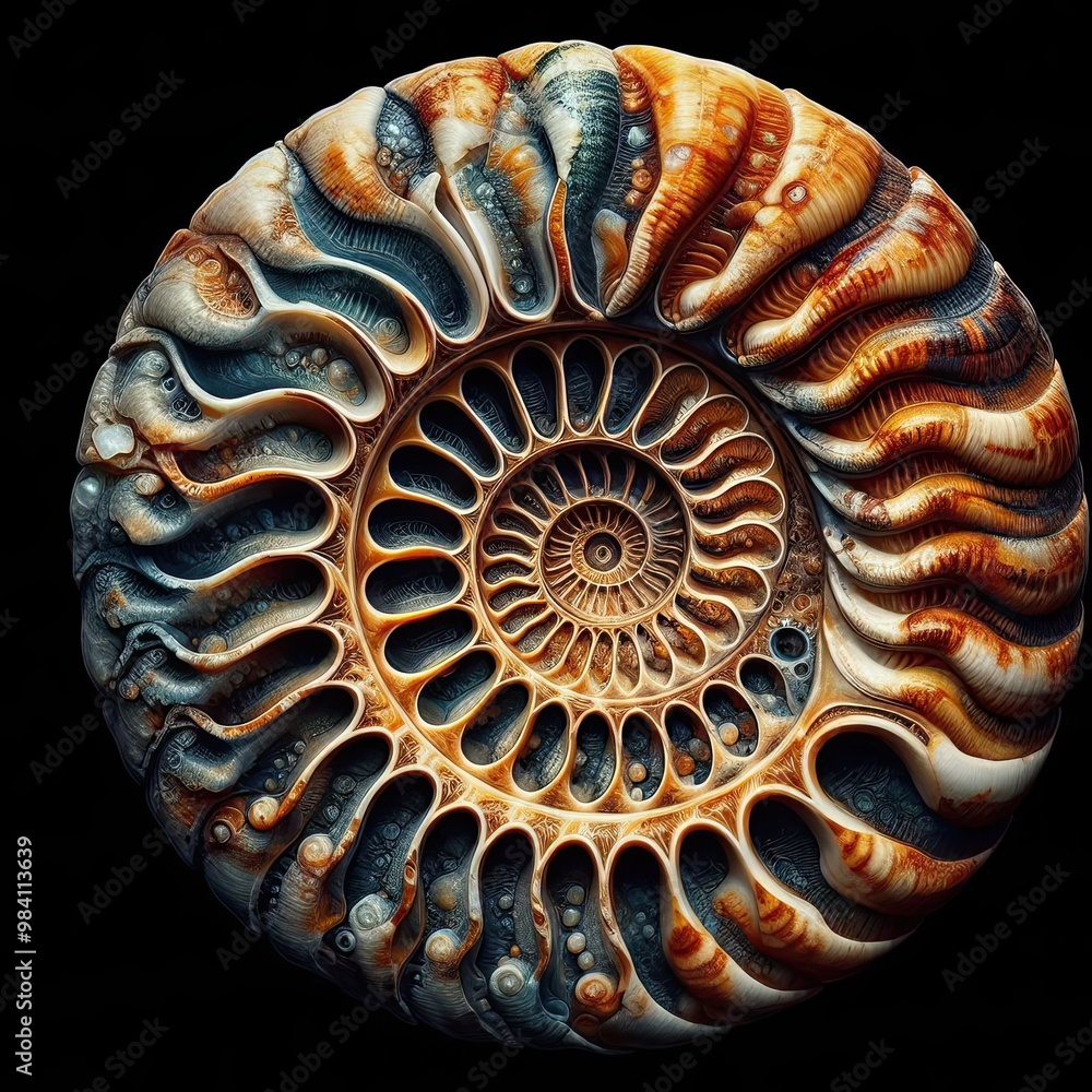 Ammonite fossils, spiral chambers and suture patterns in focus Minerals ...