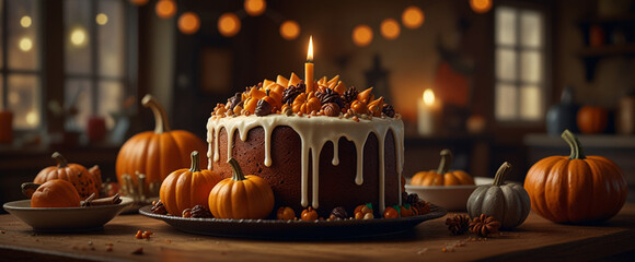 Wall Mural - Cute Halloween spiced pumpkin cake