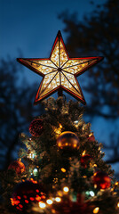 Christmas star on decorated tree hd phone wallpaper