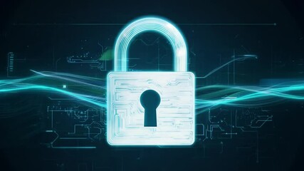 Poster - A digital padlock adorned with a circuit design is set against a dark virtual backdrop, conveying themes of cybersecurity and data protection in a modern digital landscape.